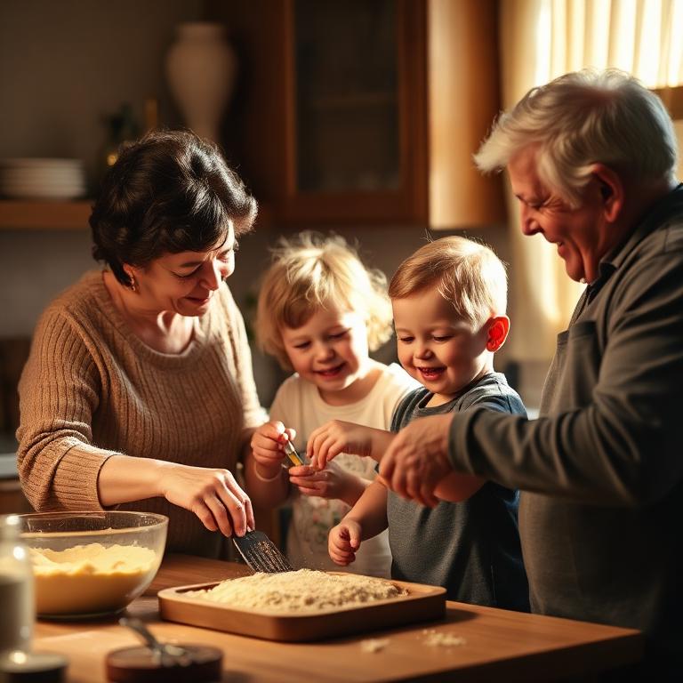 Grandparents baking with grandchildren
